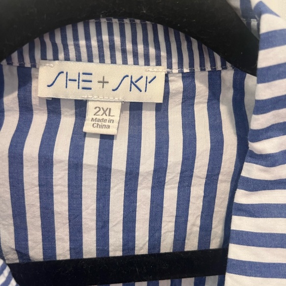 She and Sky Blue and White Striped Button Down Tunic or Swimsuit Cover Size 2X - Picture 5 of 5